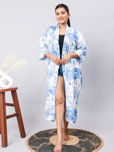 Cotton Indian Beach Kimono Robe - Long Kimono Robe, Cotton Bathrobe, Maternity Robe, Shower Robe, Dressing Gown Beachwear