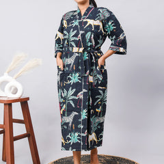 Long Cotton Indian Beach Kimono Robe - Kimono Robe, Shower Robe, Maternity Robe, Bathrobe, Dressing Gown, Beachwear - 1