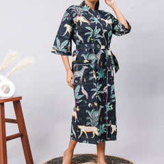 Long Cotton Indian Beach Kimono Robe - Kimono Robe, Shower Robe, Maternity Robe, Bathrobe, Dressing Gown, Beachwear - 1