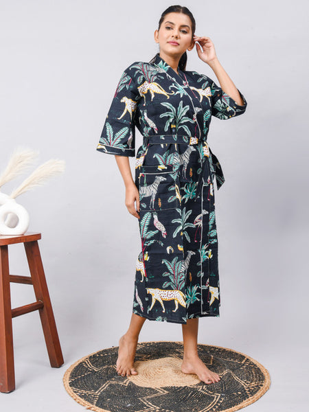 Long Cotton Indian Beach Kimono Robe - Kimono Robe, Shower Robe, Maternity Robe, Bathrobe, Dressing Gown, Beachwear - 1