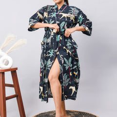 Long Cotton Indian Beach Kimono Robe - Kimono Robe, Shower Robe, Maternity Robe, Bathrobe, Dressing Gown, Beachwear - 1