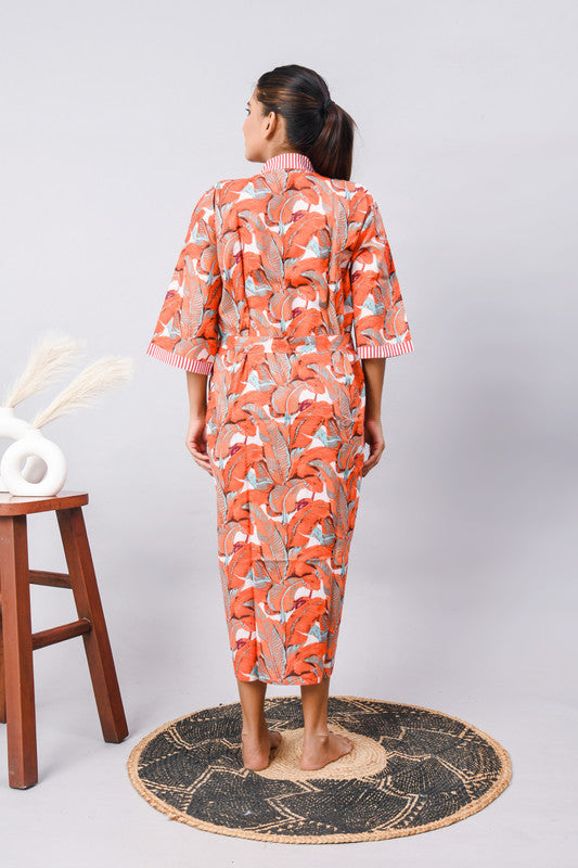 Long Cotton Indian Beach Kimono Robe - ORANGE Kimono Robe, Shower Robe, Maternity Robe, Bathrobe, Dressing Gown, Beachwear