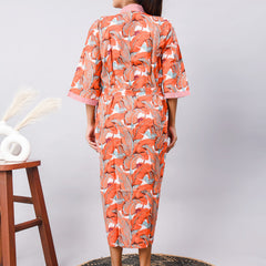 Long Cotton Indian Beach Kimono Robe - ORANGE Kimono Robe, Shower Robe, Maternity Robe, Bathrobe, Dressing Gown, Beachwear