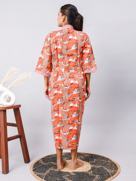 Long Cotton Indian Beach Kimono Robe - ORANGE Kimono Robe, Shower Robe, Maternity Robe, Bathrobe, Dressing Gown, Beachwear