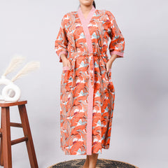 Long Cotton Indian Beach Kimono Robe - ORANGE Kimono Robe, Shower Robe, Maternity Robe, Bathrobe, Dressing Gown, Beachwear