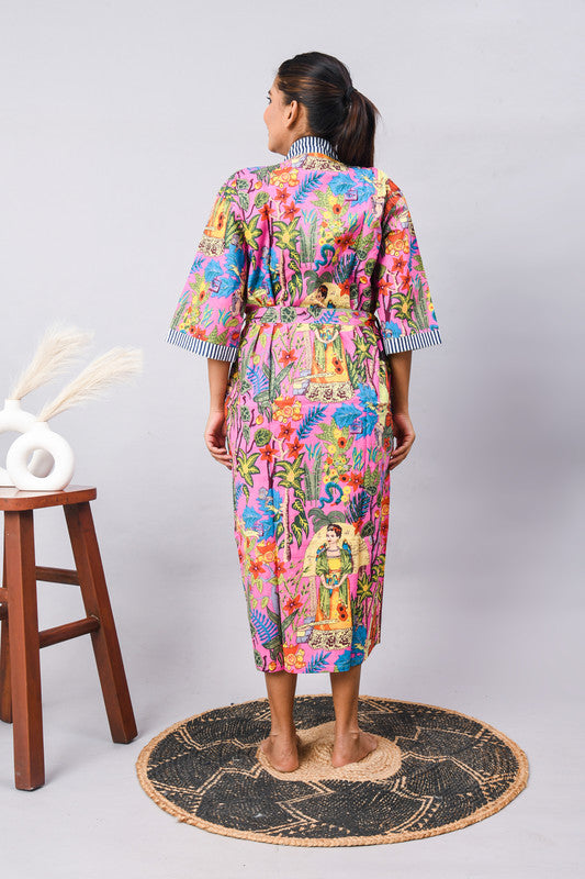 Cotton Indian Beach Kimono Robe - PINK Kimono Robe, Shower Robe, Maternity Robe, Bathrobe, Dressing Gown & Beachwear