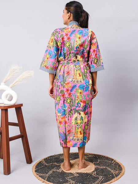 Cotton Indian Beach Kimono Robe - PINK Kimono Robe, Shower Robe, Maternity Robe, Bathrobe, Dressing Gown & Beachwear