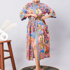 Cotton Indian Beach Kimono Robe - PINK Kimono Robe, Shower Robe, Maternity Robe, Bathrobe, Dressing Gown & Beachwear