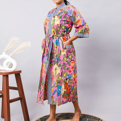 Cotton Indian Beach Kimono Robe - PINK Kimono Robe, Shower Robe, Maternity Robe, Bathrobe, Dressing Gown & Beachwear