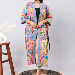 Cotton Indian Beach Kimono Robe - PINK Kimono Robe, Shower Robe, Maternity Robe, Bathrobe, Dressing Gown & Beachwear