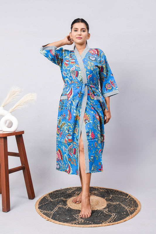 Cotton Indian Beach Kimono Robe - RED Kimono Robe, Shower Robe, Maternity Robe, Bathrobe, Dressing Gown & Beachwear