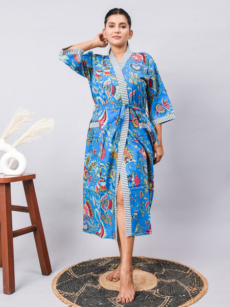 Cotton Indian Beach Kimono Robe - RED Kimono Robe, Shower Robe, Maternity Robe, Bathrobe, Dressing Gown & Beachwear