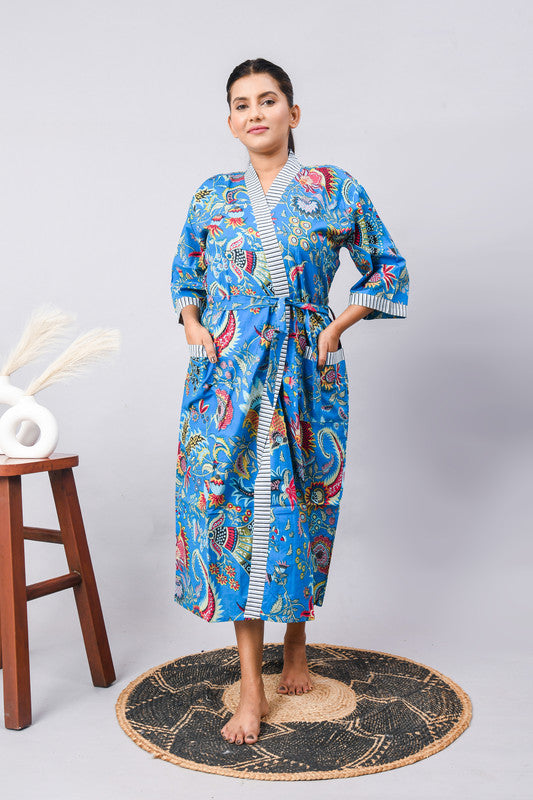 Cotton Indian Beach Kimono Robe - RED Kimono Robe, Shower Robe, Maternity Robe, Bathrobe, Dressing Gown & Beachwear