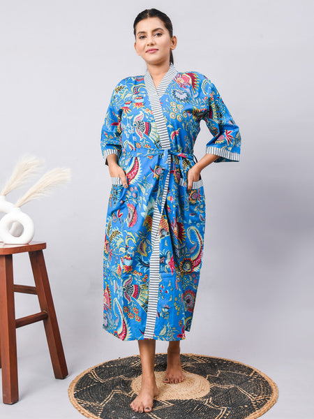 Cotton Indian Beach Kimono Robe - RED Kimono Robe, Shower Robe, Maternity Robe, Bathrobe, Dressing Gown & Beachwear