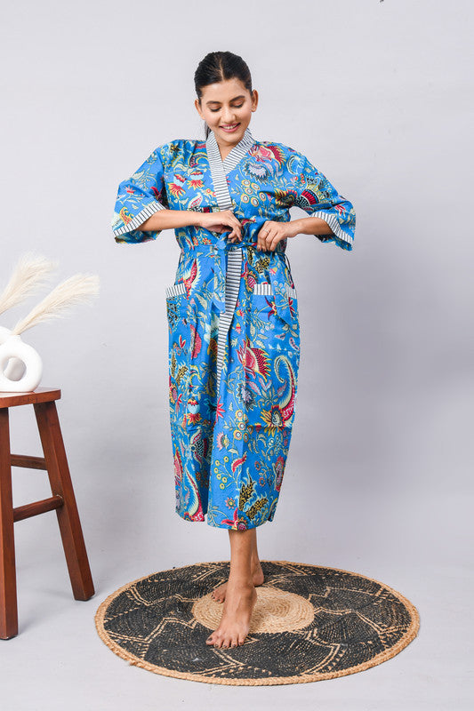 Cotton Indian Beach Kimono Robe - RED Kimono Robe, Shower Robe, Maternity Robe, Bathrobe, Dressing Gown & Beachwear