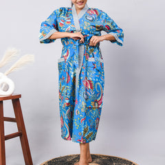 Cotton Indian Beach Kimono Robe - RED Kimono Robe, Shower Robe, Maternity Robe, Bathrobe, Dressing Gown & Beachwear