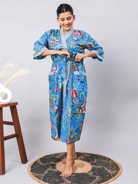 Cotton Indian Beach Kimono Robe - RED Kimono Robe, Shower Robe, Maternity Robe, Bathrobe, Dressing Gown & Beachwear