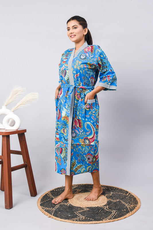 Cotton Indian Beach Kimono Robe - RED Kimono Robe, Shower Robe, Maternity Robe, Bathrobe, Dressing Gown & Beachwear