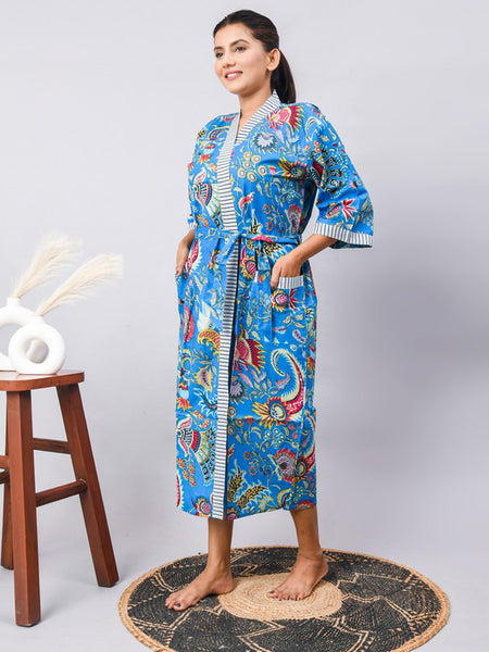 Cotton Indian Beach Kimono Robe - RED Kimono Robe, Shower Robe, Maternity Robe, Bathrobe, Dressing Gown & Beachwear