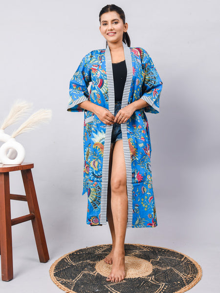 Cotton Indian Beach Kimono Robe - RED Kimono Robe, Shower Robe, Maternity Robe, Bathrobe, Dressing Gown & Beachwear