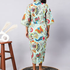 Cotton Indian Beach Kimono Robe - GREEN Kimono Robe, Shower Robe, Maternity Robe, Bathrobe, Dressing Gown & Beachwear
