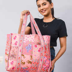Women Shopping Bag, Cotton Quilted Tote Bag, Indian Handmade Bag, Party Bag, Large Market Bag, Shoulder Bag, Beach Bag, Eco Friendly Tote