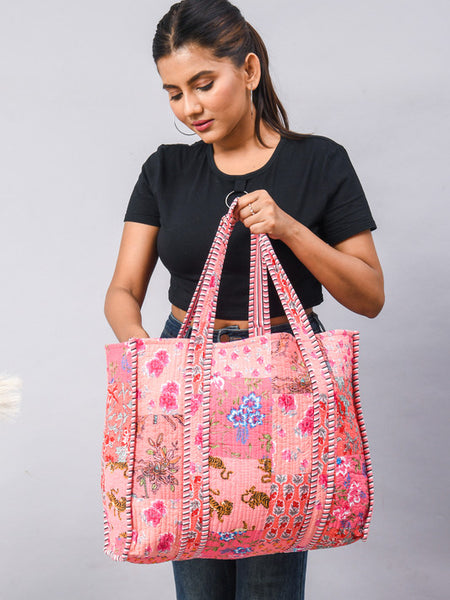 Handmade Patchwork Tote Bag, Indian Making Quilted Tote Bags, Eco Friendly Boho Shopper Bags, Vintage Shoulder Bag, Women's Carry Bag - 7