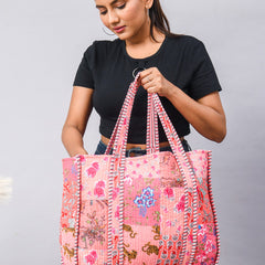 Women Shopping Bag, Cotton Quilted Tote Bag, Indian Handmade Bag, Party Bag, Large Market Bag, Shoulder Bag, Beach Bag, Eco Friendly Tote