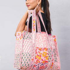 Women Shopping Bag, Cotton Quilted Tote Bag, Indian Handmade Bag, Party Bag, Large Market Bag, Shoulder Bag, Beach Bag, Eco Friendly Tote - 5