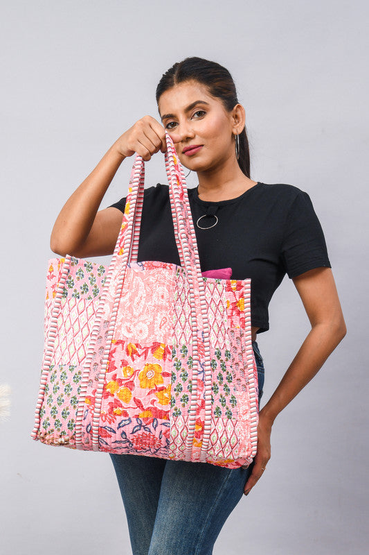 Women Shopping Bag, Cotton Quilted Tote Bag, Indian Handmade Bag, Party Bag, Large Market Bag, Shoulder Bag, Beach Bag, Eco Friendly Tote - 5