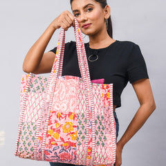 Women Shopping Bag, Cotton Quilted Tote Bag, Indian Handmade Bag, Party Bag, Large Market Bag, Shoulder Bag, Beach Bag, Eco Friendly Tote - 5