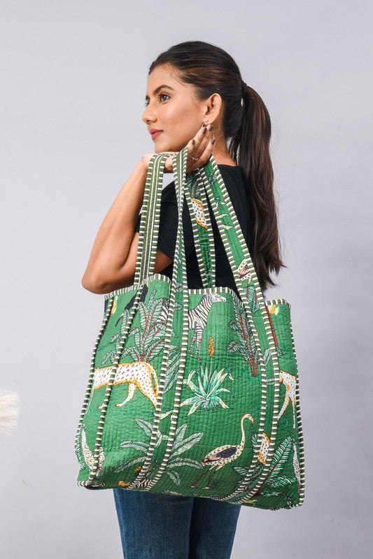 Women Shopping Bag, Cotton Quilted Tote Bag, Indian Handmade Bag, Party Bag, Large Market Bag, Shoulder Bag, Beach Bag, Eco Friendly Tote - 4