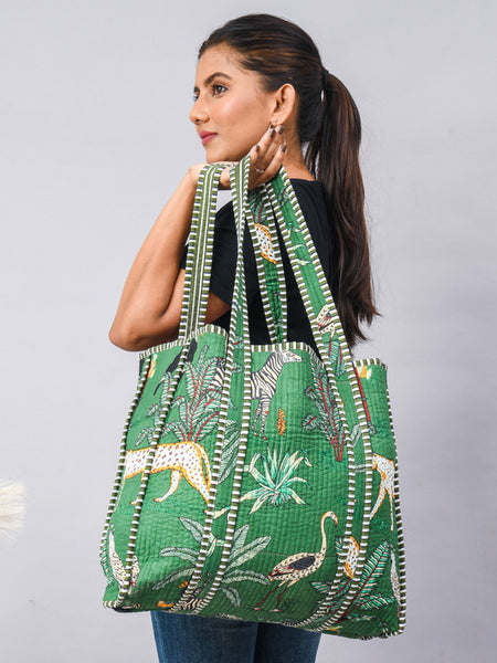 Women Shopping Bag, Cotton Quilted Tote Bag, Indian Handmade Bag, Party Bag, Large Market Bag, Shoulder Bag, Beach Bag, Eco Friendly Tote - 4