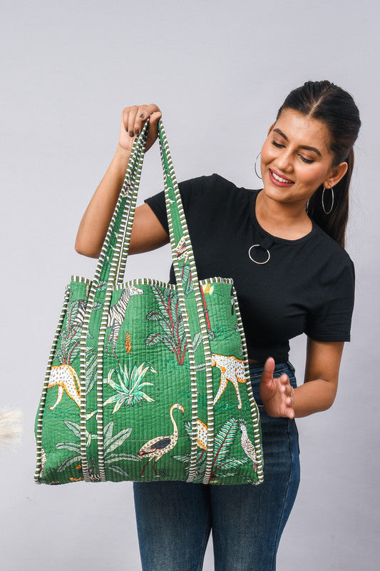 Women Shopping Bag, Cotton Quilted Tote Bag, Indian Handmade Bag, Party Bag, Large Market Bag, Shoulder Bag, Beach Bag, Eco Friendly Tote - 4