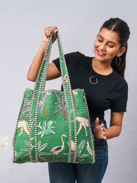 Women Shopping Bag, Cotton Quilted Tote Bag, Indian Handmade Bag, Party Bag, Large Market Bag, Shoulder Bag, Beach Bag, Eco Friendly Tote - 4