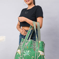 Women Shopping Bag, Cotton Quilted Tote Bag, Indian Handmade Bag, Party Bag, Large Market Bag, Shoulder Bag, Beach Bag, Eco Friendly Tote - 4