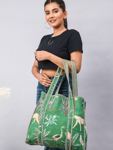 Women Shopping Bag, Cotton Quilted Tote Bag, Indian Handmade Bag, Party Bag, Large Market Bag, Shoulder Bag, Beach Bag, Eco Friendly Tote - 4