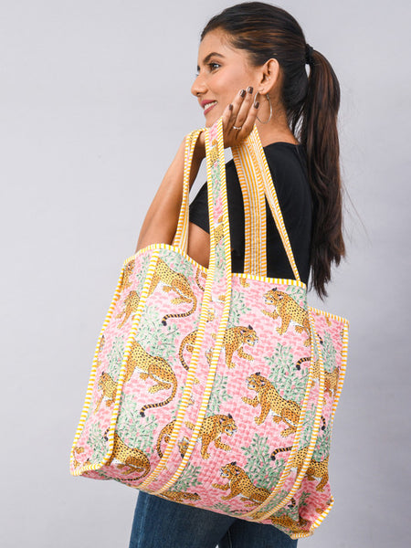 Handmade Patchwork Tote Bag, Indian Making Quilted Tote Bags, Eco Friendly Boho Shopper Bags, Vintage Shoulder Bag, Women's Carry Bag - 6