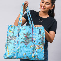 Jaipuri tiger Print Tote Bag Indian Cotton Quilted Tote Bag Shopping Carry Bag Hand Bag Shoulder Market Daily Use Tote Bag - 2