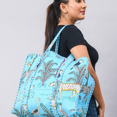 Jaipuri tiger Print Tote Bag Indian Cotton Quilted Tote Bag Shopping Carry Bag Hand Bag Shoulder Market Daily Use Tote Bag - 2