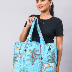 Jaipuri tiger Print Tote Bag Indian Cotton Quilted Tote Bag Shopping Carry Bag Hand Bag Shoulder Market Daily Use Tote Bag - 2