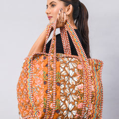Jaipuri flower Print Tote Bag Indian Cotton Quilted Tote Bag Shopping Carry Bag Hand Bag Shoulder Market Daily Use Tote Bag
