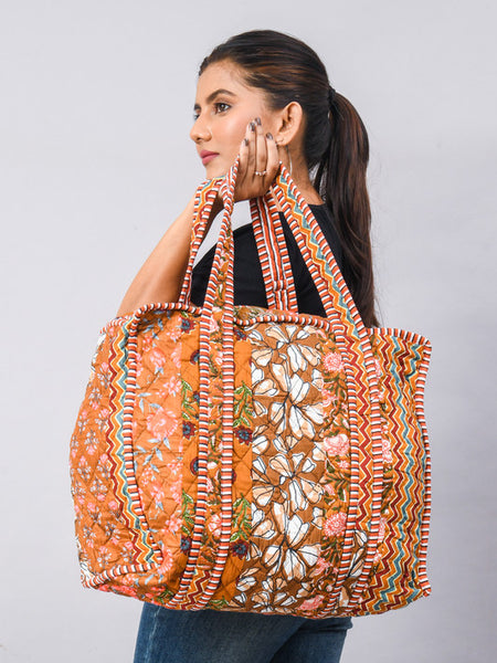 Jaipuri flower Print Tote Bag Indian Cotton Quilted Tote Bag Shopping Carry Bag Hand Bag Shoulder Market Daily Use Tote Bag