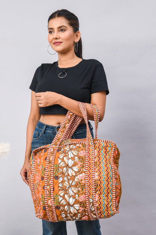 Jaipuri flower Print Tote Bag Indian Cotton Quilted Tote Bag Shopping Carry Bag Hand Bag Shoulder Market Daily Use Tote Bag