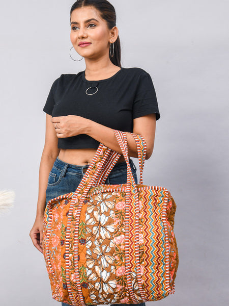 Jaipuri flower Print Tote Bag Indian Cotton Quilted Tote Bag Shopping Carry Bag Hand Bag Shoulder Market Daily Use Tote Bag