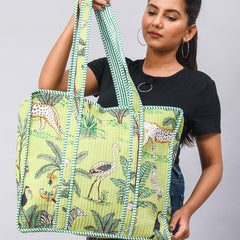 Jaipuri Tiger Print Tote Bag Indian Cotton Quilted Tote Bag Shopping Carry Bag Hand Bag Shoulder Market Daily Use Tote Bag - 1