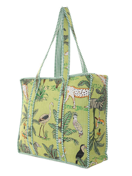 Jaipuri Tiger Print Tote Bag Indian Cotton Quilted Tote Bag Shopping Carry Bag Hand Bag Shoulder Market Daily Use Tote Bag - 1