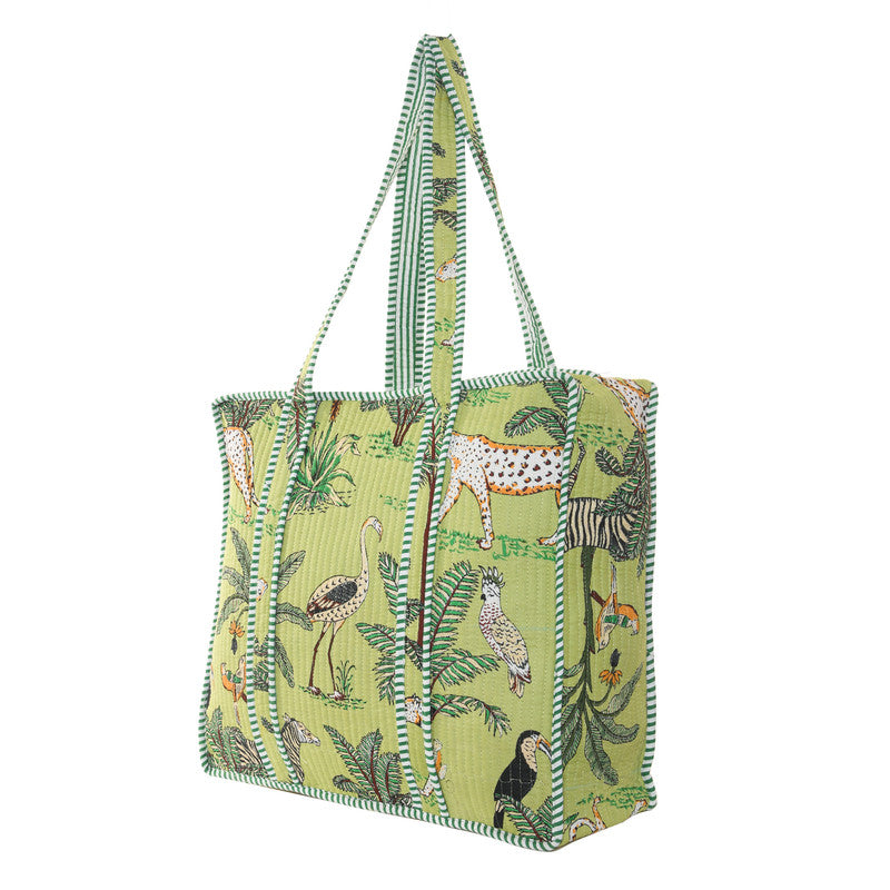 Jaipuri Tiger Print Tote Bag Indian Cotton Quilted Tote Bag Shopping Carry Bag Hand Bag Shoulder Market Daily Use Tote Bag - 1