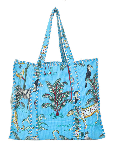 Jaipuri tiger Print Tote Bag Indian Cotton Quilted Tote Bag Shopping Carry Bag Hand Bag Shoulder Market Daily Use Tote Bag - 2