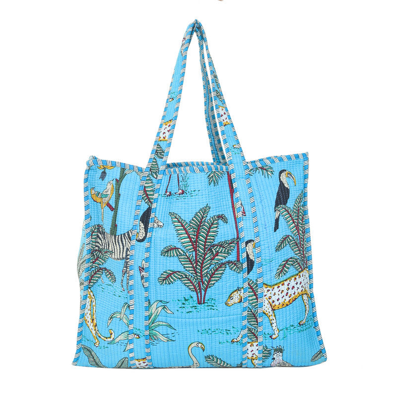 Jaipuri tiger Print Tote Bag Indian Cotton Quilted Tote Bag Shopping Carry Bag Hand Bag Shoulder Market Daily Use Tote Bag - 2